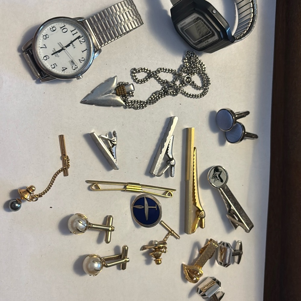 Men’s Estate lot of Tie bars/tacs Cufflinks watches necklace